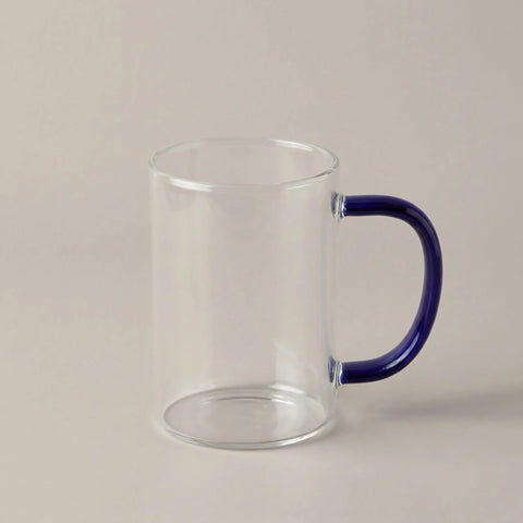 Borosilicate Glass Mug with Blue Handle Set of 6