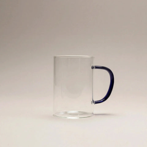 Borosilicate Glass Mug with Blue Handle Set of 6
