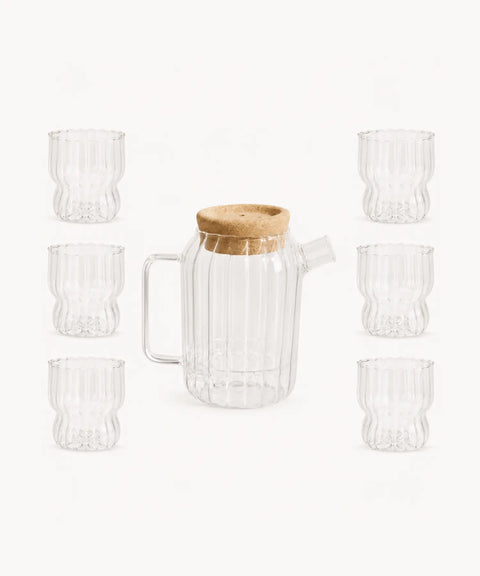 Ribello Ribbed Glass Pitcher Set, 7 Pieces
