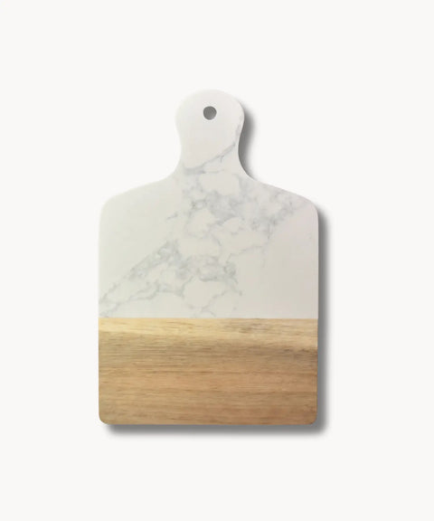 DuoTone White Marble &amp; Wood Cutting Board -With Handle