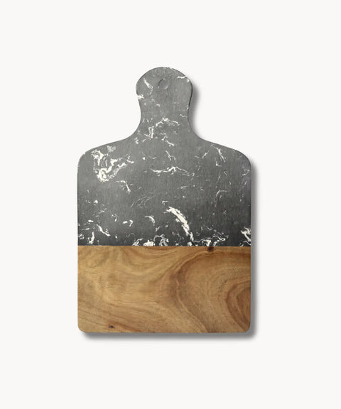 DuoTone Black Marble &amp; Wood Cutting Board - With Handle