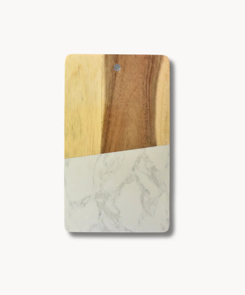 DuoTone White Marble & Wood Cutting Board
