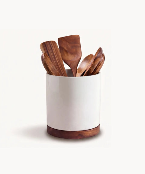 Rotating Utensil Holder With Wooden Base