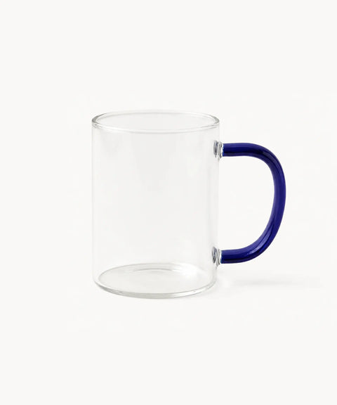 Borosilicate Glass Mug with Blue Handle Set of 6
