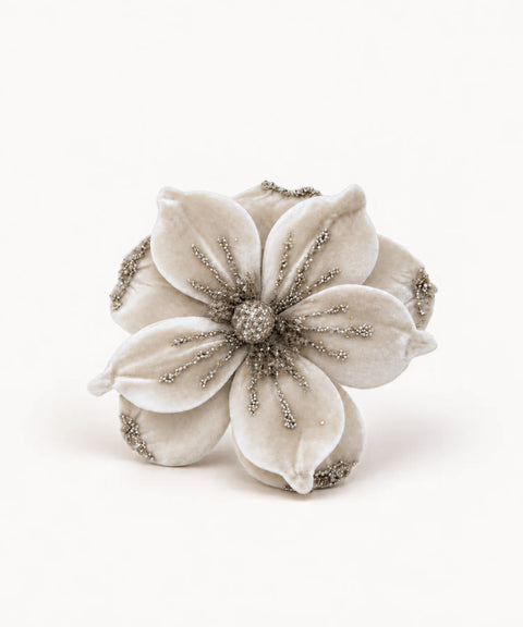 Beaded Velvet Flower, Ivory