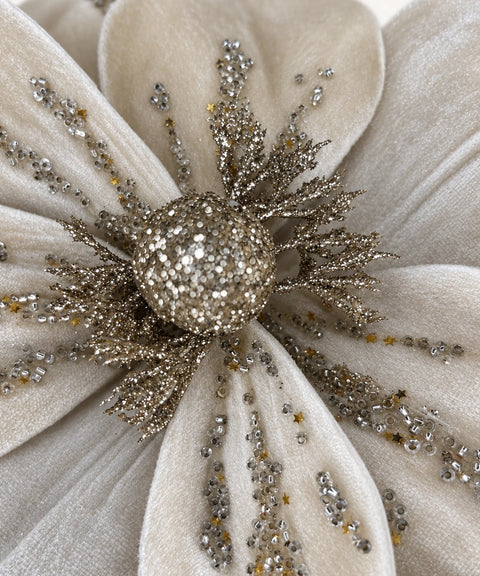 Beaded Velvet Flower, Ivory