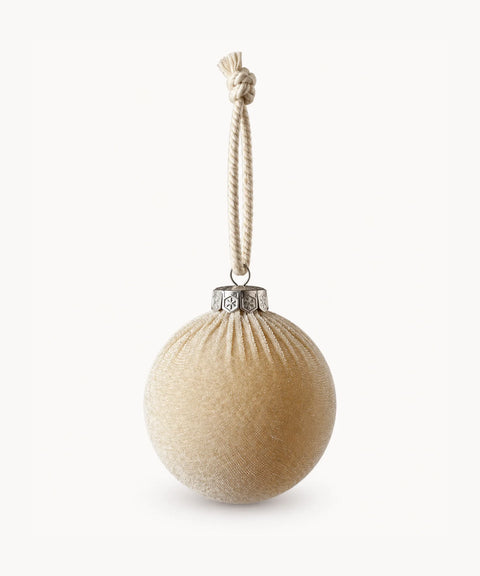 Gathered Fabric Baubles, Beige, 6 Pieces