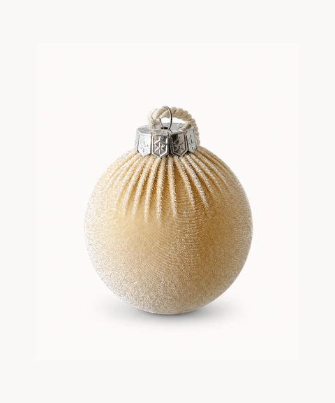 Gathered Fabric Baubles, Beige, 6 Pieces