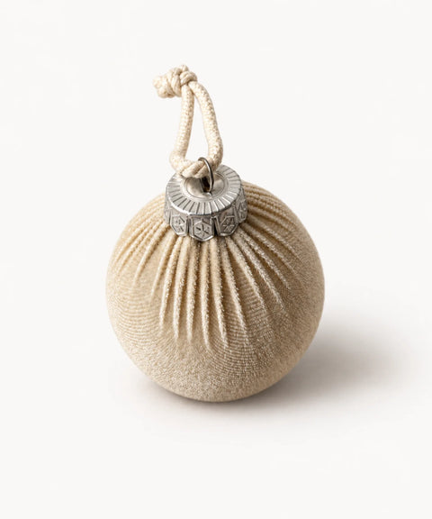 Gathered Fabric Baubles, Beige, 6 Pieces