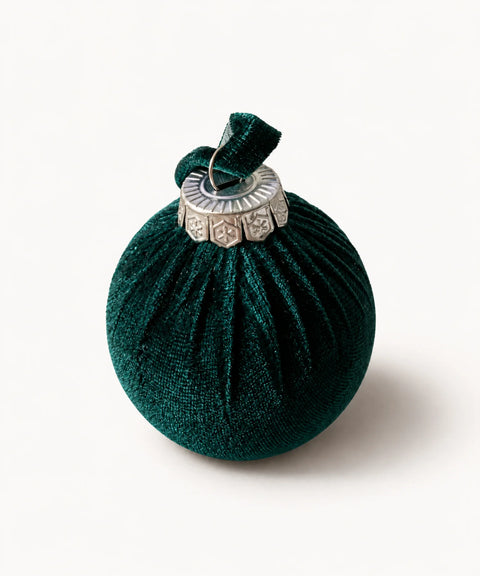 Gathered Fabric Baubles, Dark Green, 6 Pieces