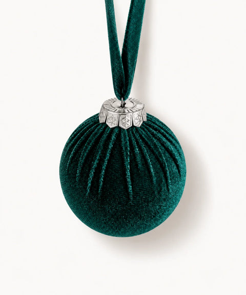 Gathered Fabric Baubles, Dark Green, 6 Pieces