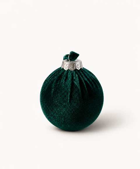 Gathered Fabric Baubles, Dark Green, 6 Pieces