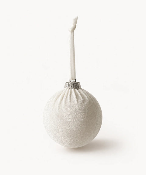 Gathered Fabric Baubles, White, 6 Pieces