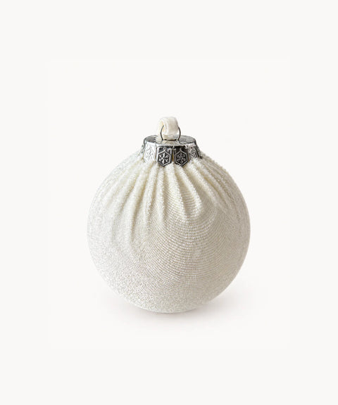 Gathered Fabric Baubles, White, 6 Pieces