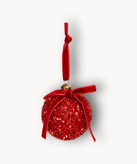 Glitter Baubles, Red, 12 Pieces
