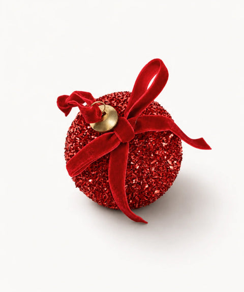 Glitter Baubles, Red, 12 Pieces