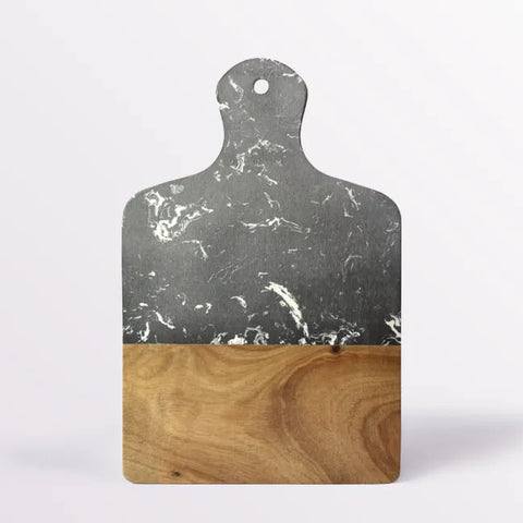 DuoTone Black Marble &amp; Wood Cutting Board - With Handle