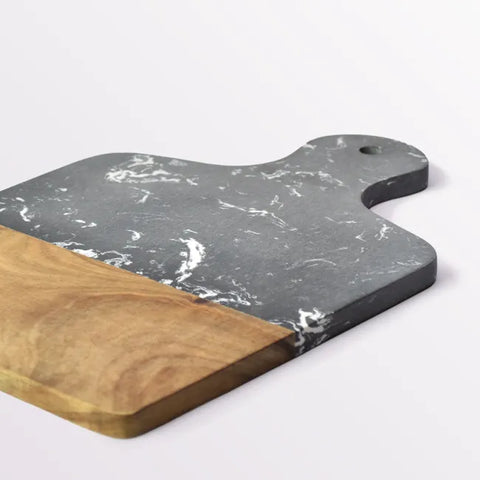 DuoTone Black Marble &amp; Wood Cutting Board - With Handle