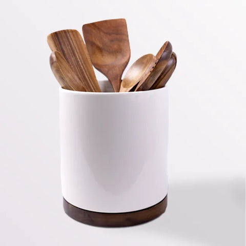 Rotating Utensil Holder With Wooden Base