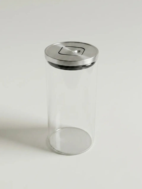 Glass Container with Stainless Steel Push - Large