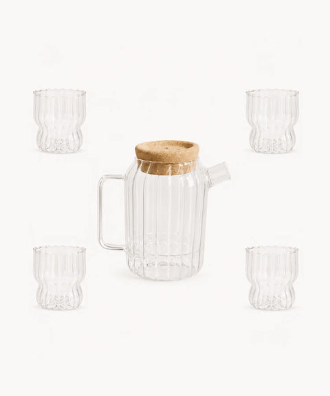 Ribello Ribbed Glass Pitcher Set, 5 Pieces