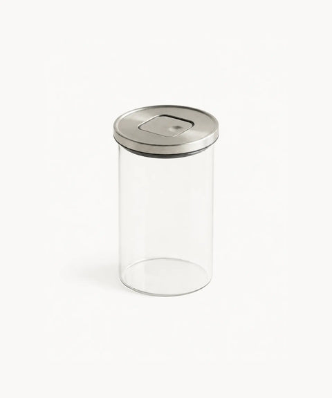 Glass Container With Stainless Steel Push - Medium