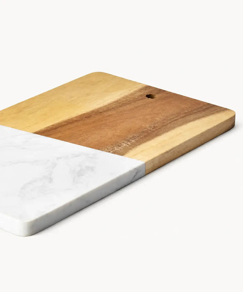 DuoTone White Marble & Wood Cutting Board