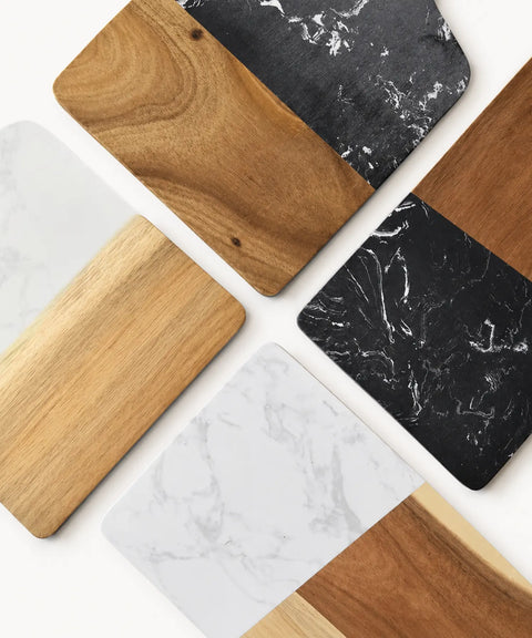 DuoTone White Marble & Wood Cutting Board