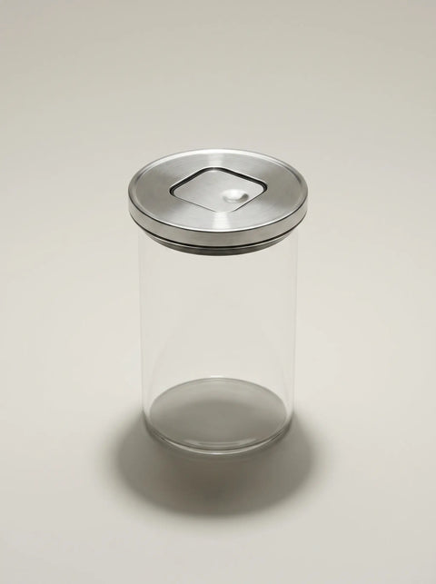 Glass Container With Stainless Steel Push - Medium