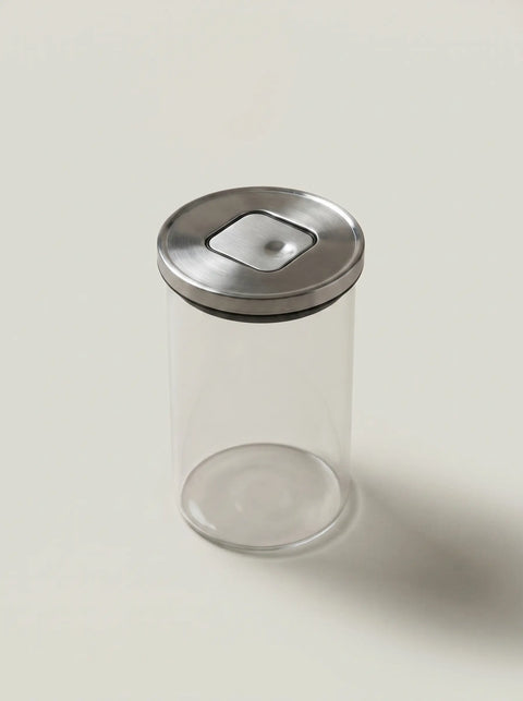 Glass Container With Stainless Steel Push - Medium