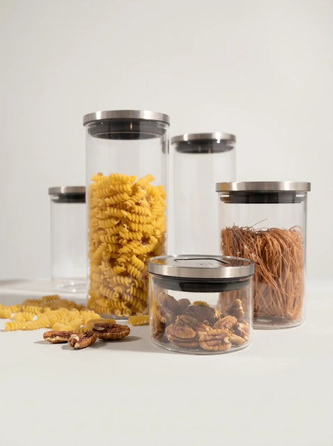Glass Container with Stainless Steel Push - Large