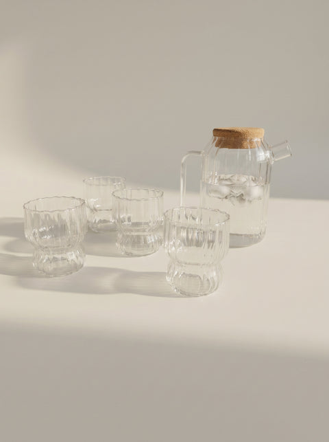 Ribello Ribbed Glass Pitcher Set - 5 Pieces