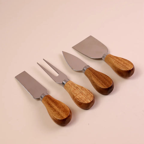 Cheese Knives &amp; Wood Holder