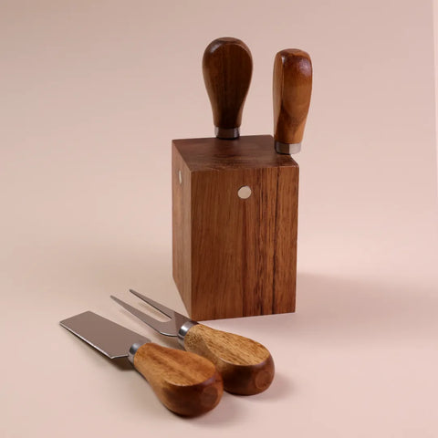 Cheese Knives &amp; Wood Holder