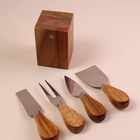 Cheese Knives &amp; Wood Holder